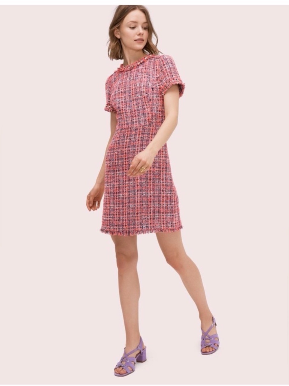 Kate Spade Pink Tweed Short-Sleeve Shift Dress size 10
